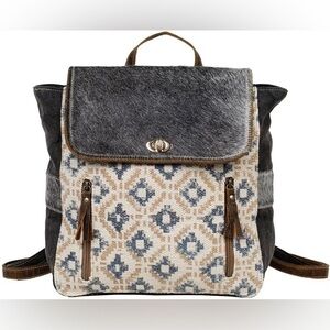 Myra Bag Compulsory Backpack Up-Cycled Canvas, Rug, Leather & Cowhide